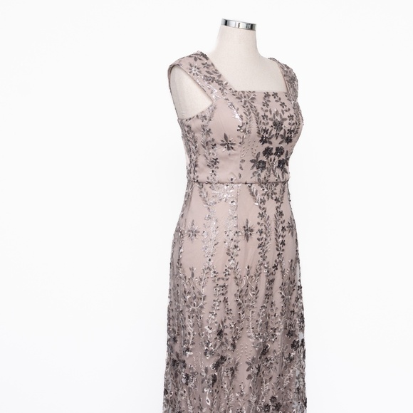 Alex Evenings -  Sequined Embroidered Square-Neck Gown - Picture 7 of 12